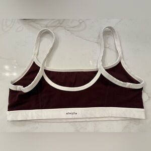Athleta Wine Sports Bra with White Trim